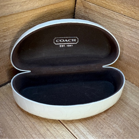 Coach Sunglasses Case White C Embossed Oval Box Brown Inside - Picture 1 of 6